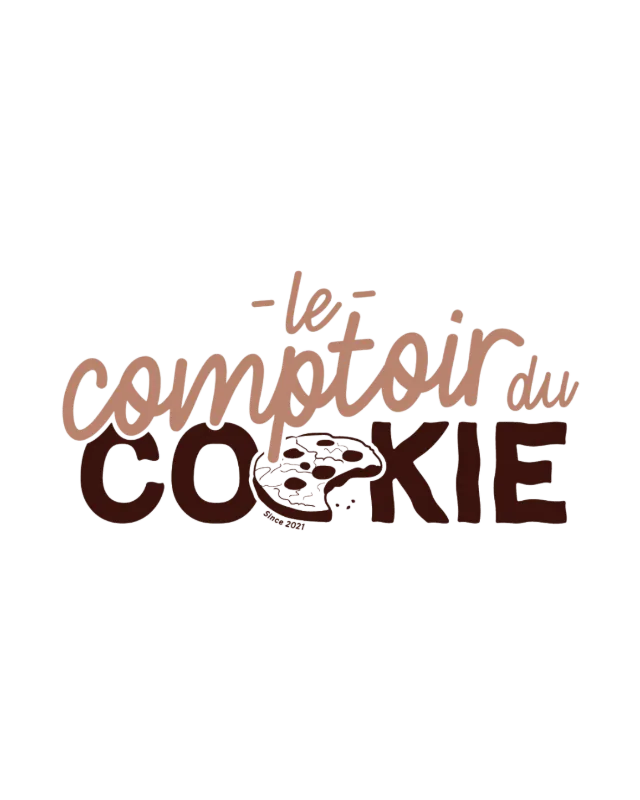 Logo "Le Comptoir du Cookie" avec un cookie entamé et une mention "Since 2021"
